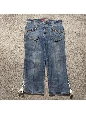 Vintage Y2K Lazer Jeans Women's Lace Up Low Rise Capri Cargo Jeans Size 5